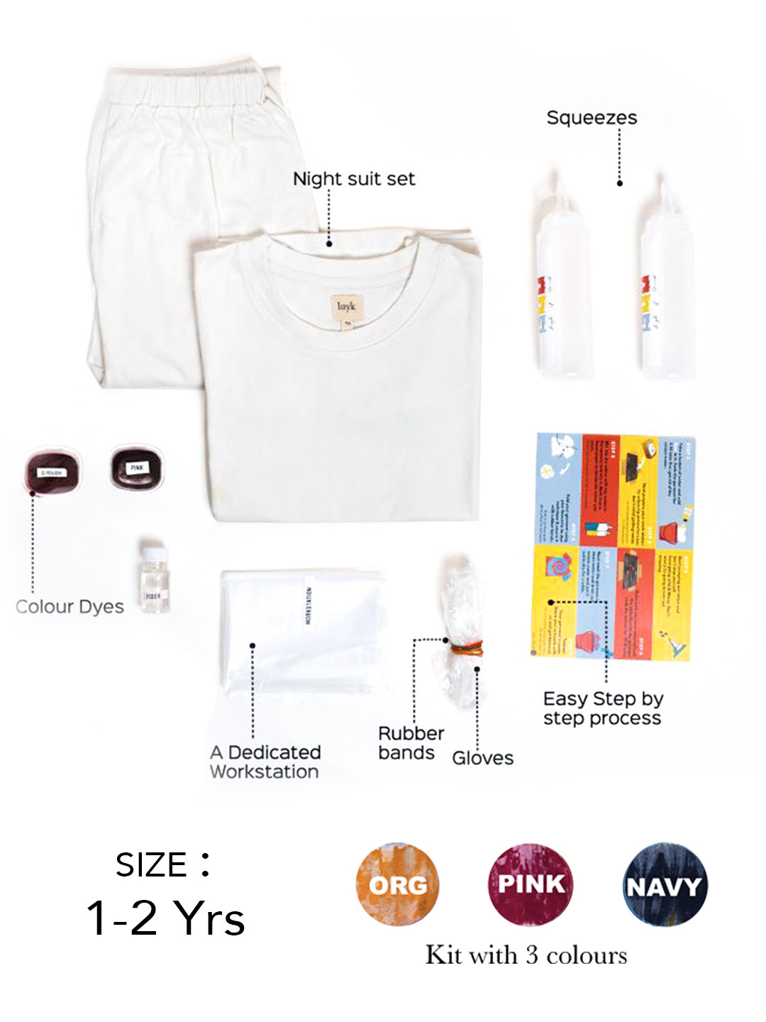 luyk Kids Orange & Pink Tie & Dye Pure Cotton DIY Night Suit Kit