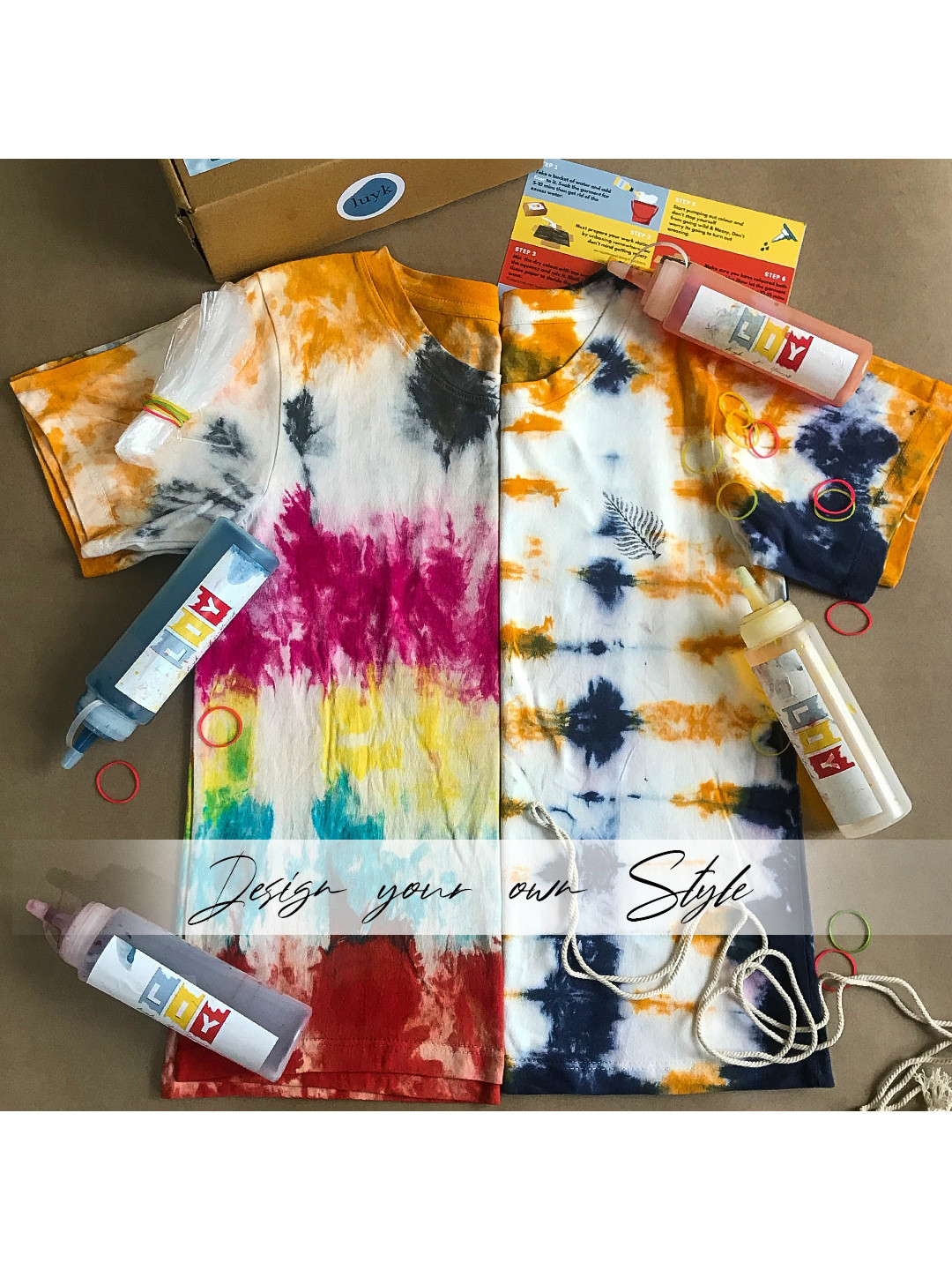 luyk Kids Red & Navy Blue Tie & Dye Pure Cotton DIY T-Shirt Kit