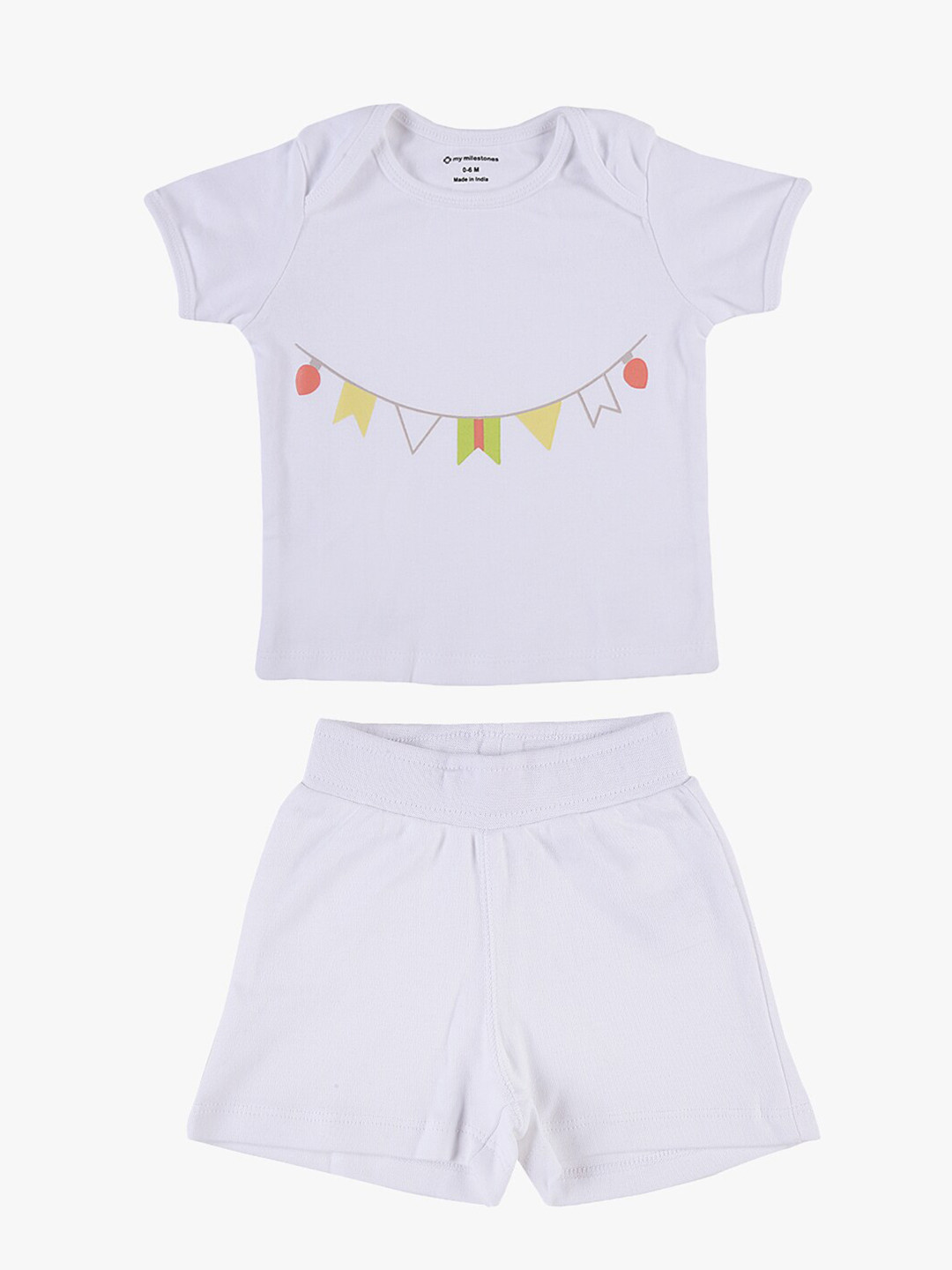 My Milestones Boys White Printed T-shirt with Shorts