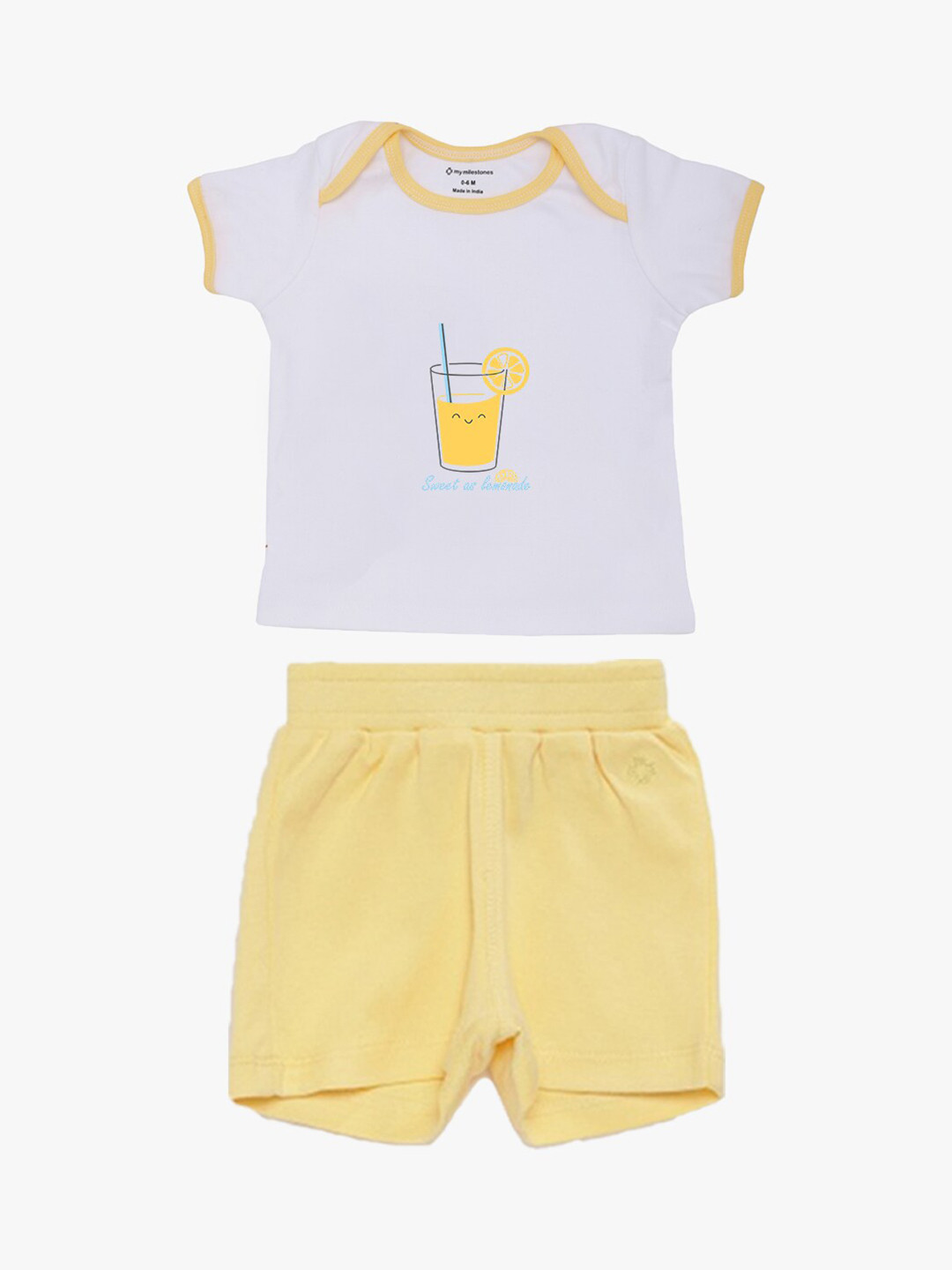 My Milestones Boys White & Yellow Printed T-shirt with Shorts