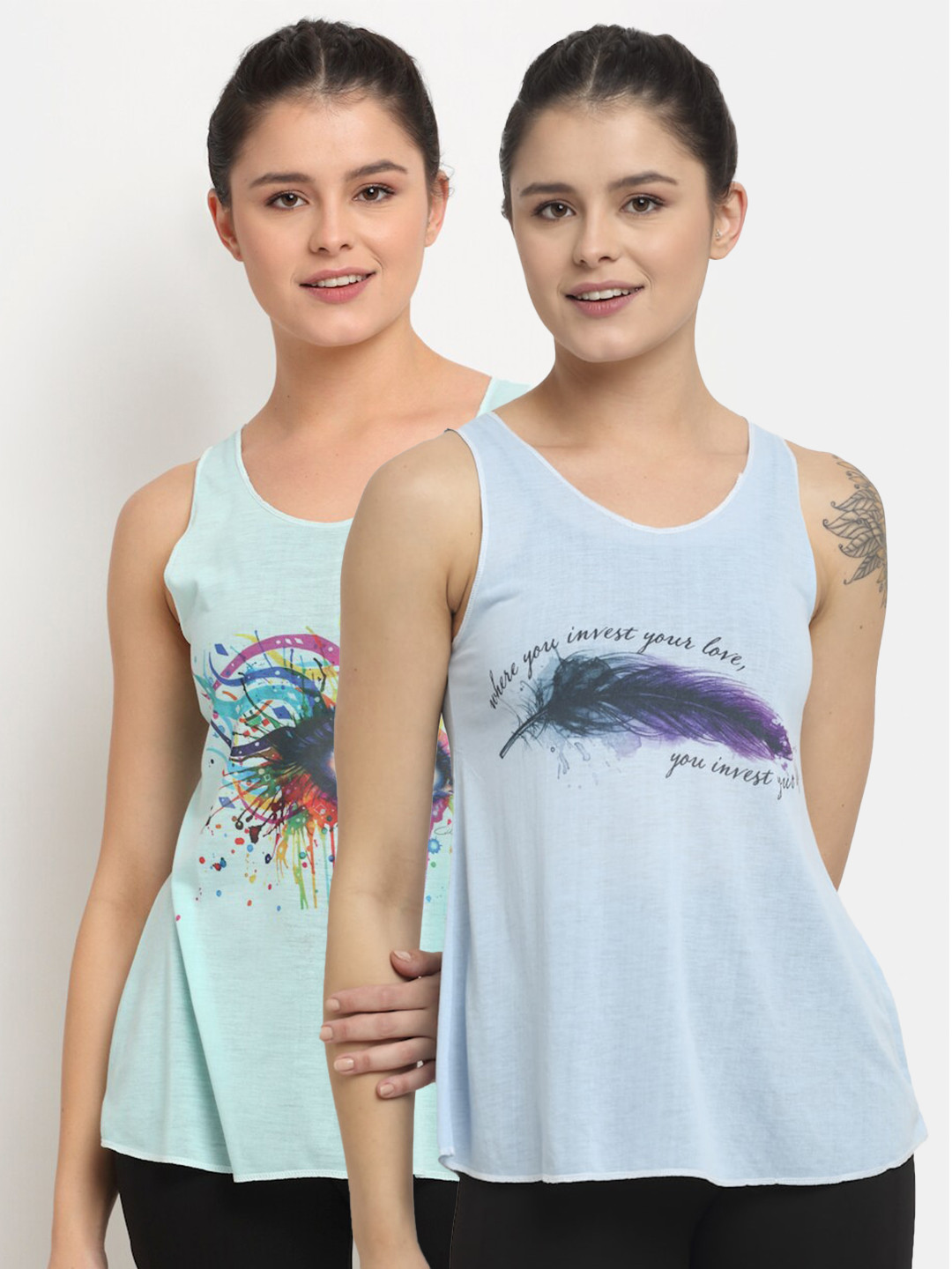 MACK JONNEY Pack-2 Green Print Tank Top
