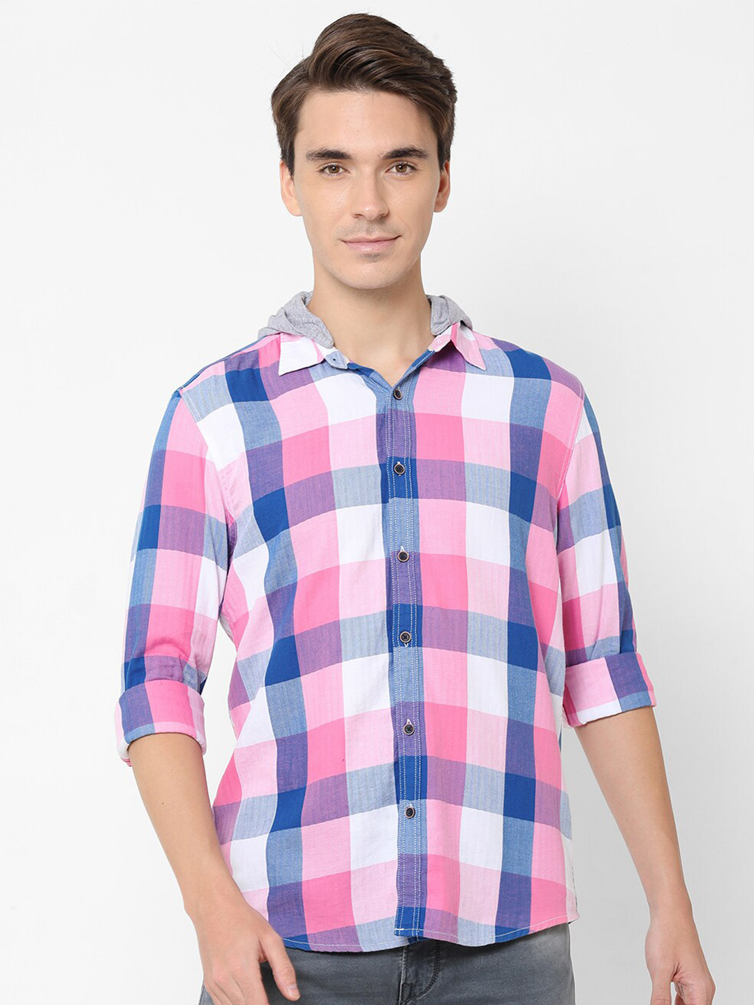 Pepe Jeans Men Pink Gingham Checks Checked Casual Shirt