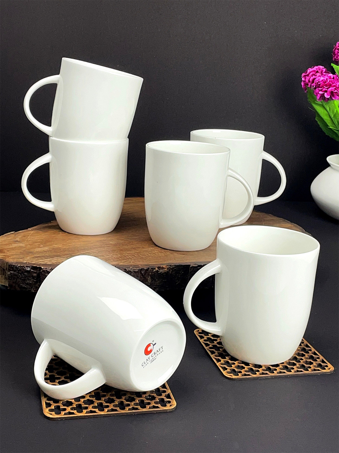 CLAY CRAFT Set Of 6 White Solid Ceramic Coffee Mug