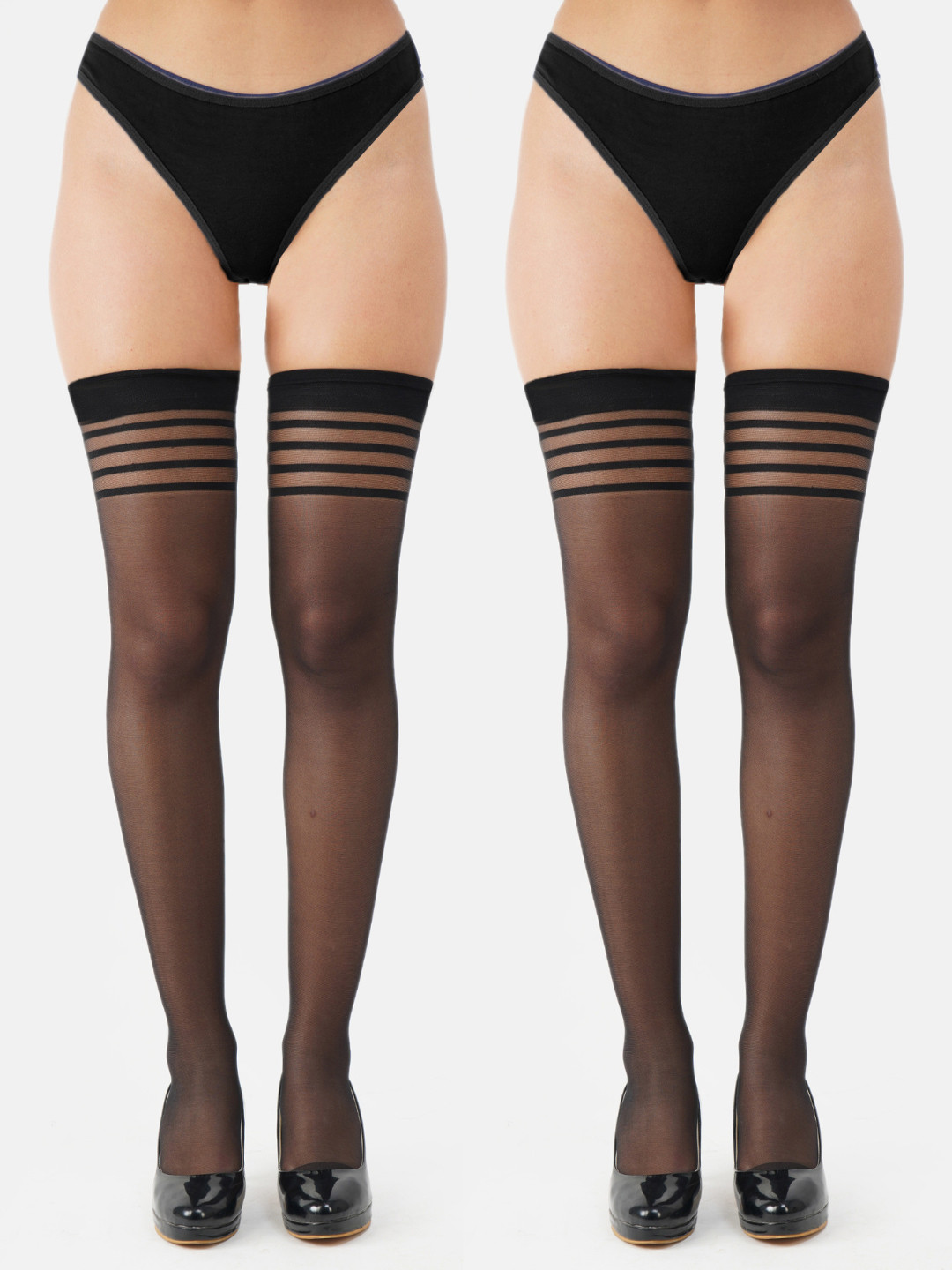 N2S NEXT2SKIN Pack of 2 Women Black Sheer Thigh-High Transparent Stockings