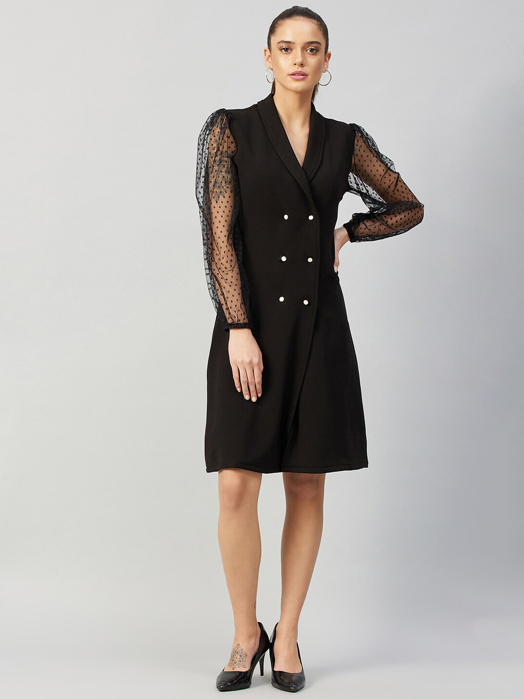 Athena Black Lace Blazer Dress