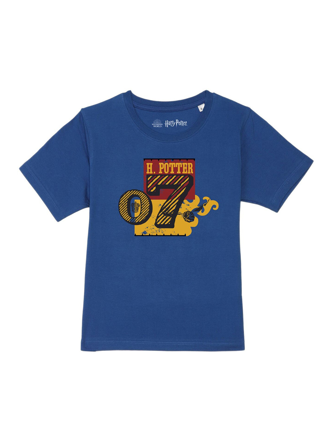 Harry Potter by Wear Your Mind Boys Blue & Mustard Yellow Printed Pure Cotton T-shirt