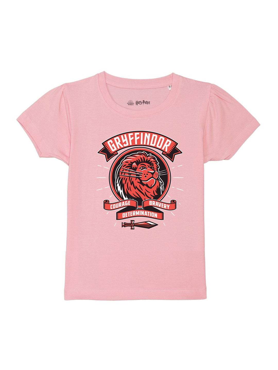 Harry Potter by Wear Your Mind Girls Pink Printed Puff Sleeves Pure Cotton T-shirt