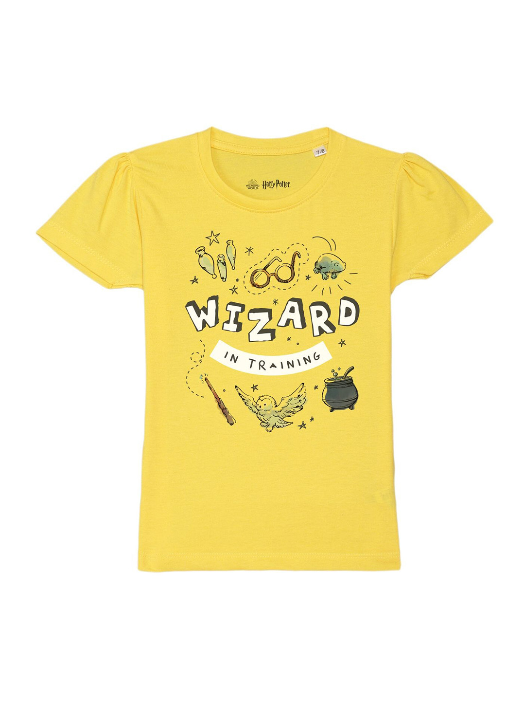 Harry Potter by Wear Your Mind Girls Yellow Puff Sleeves Pure Cotton T-shirt
