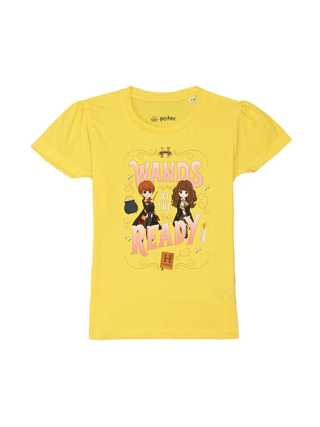 Harry Potter by Wear Your Mind Girls Yellow Printed Puff Sleeves T-shirt