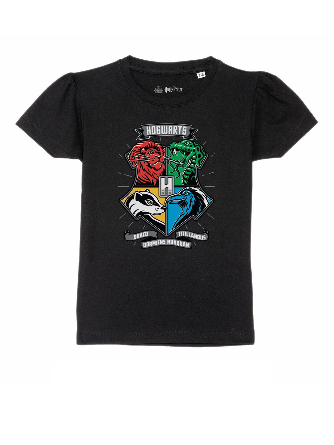 Harry Potter by Wear Your Mind Girls Black Puff Sleeves Pure Cotton T-shirt