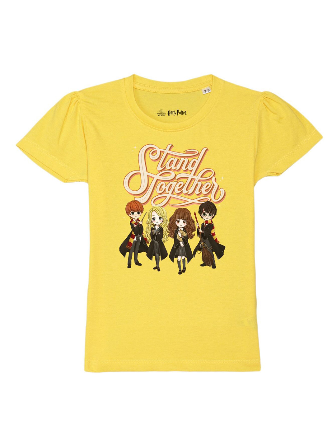 Harry Potter by Wear Your Mind Girls Yellow Typography Printed V-Neck T-shirt