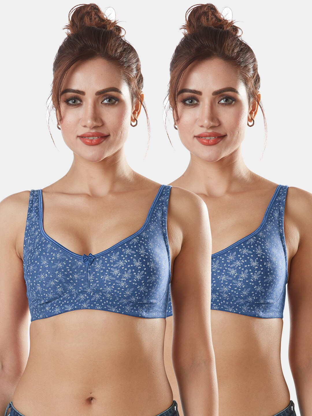 Sonari Women Blue & White Non-padded Super Support Floral Bra