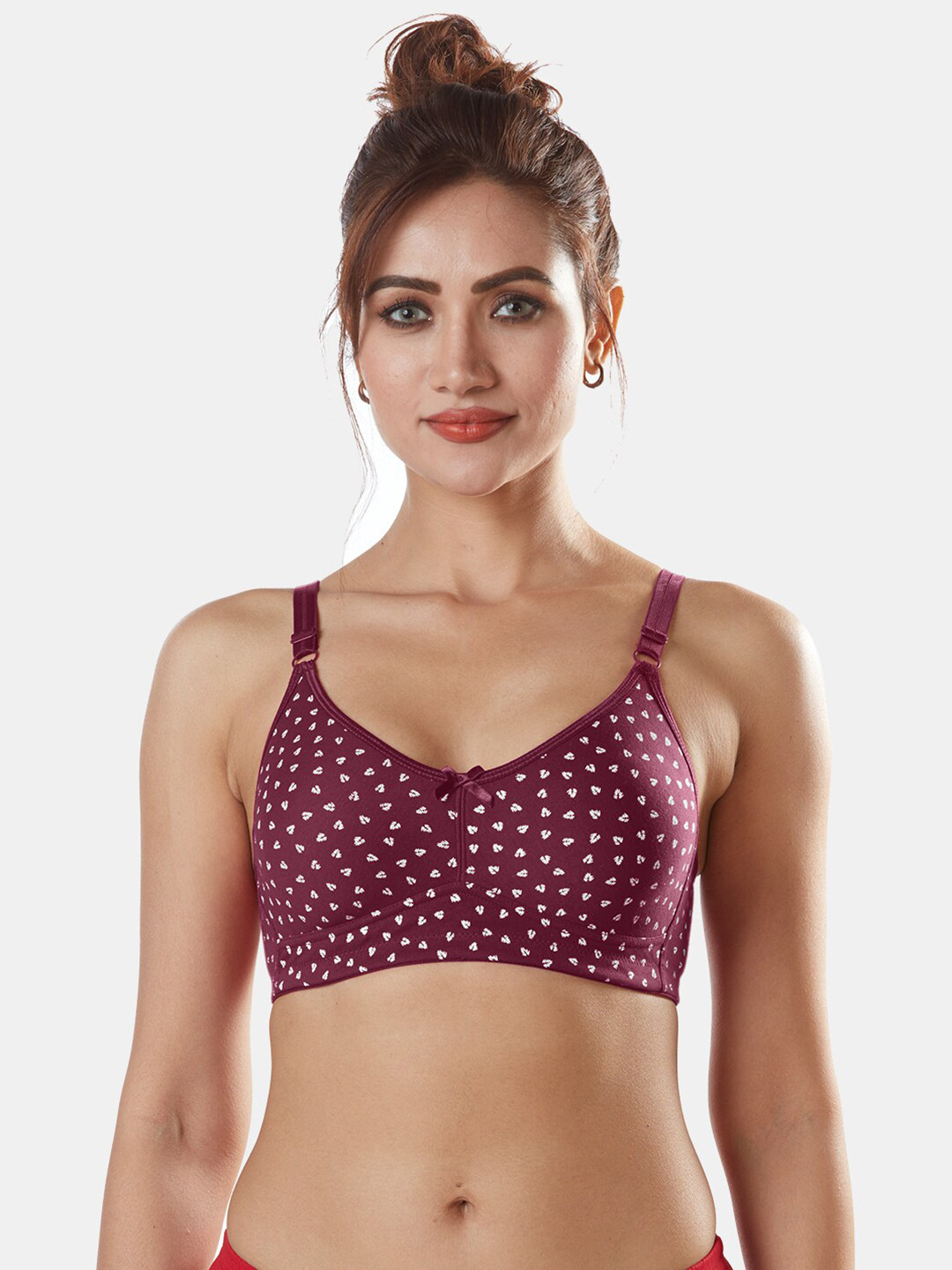 Sonari Maroon & White Non-padded Supper Support Bra