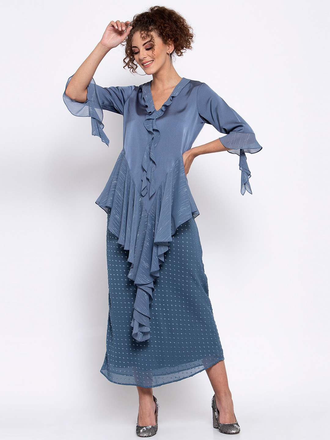 LELA Blue Maxi Longline Top