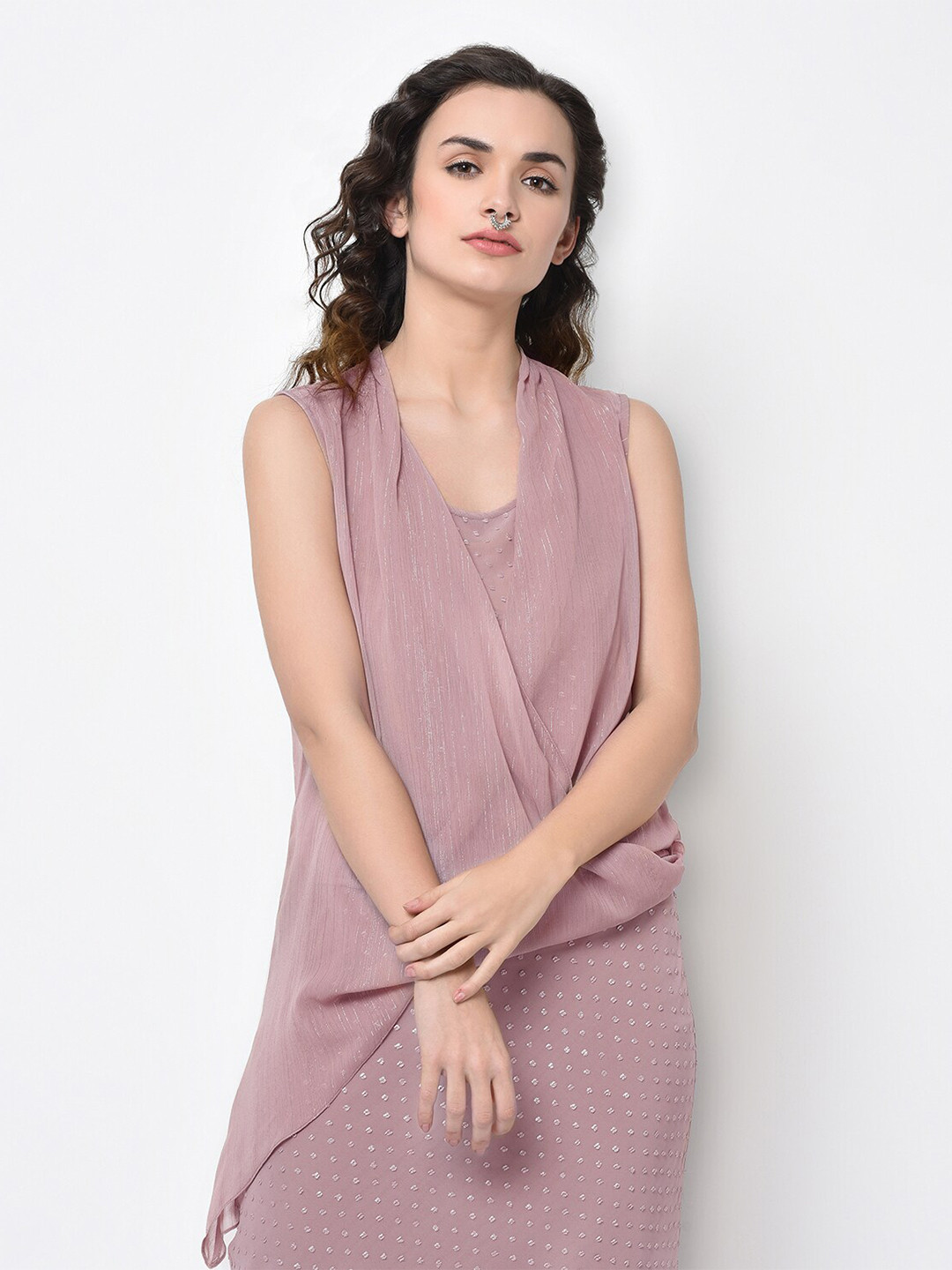 LELA Pink Pure Silk Georgette Wrap Top