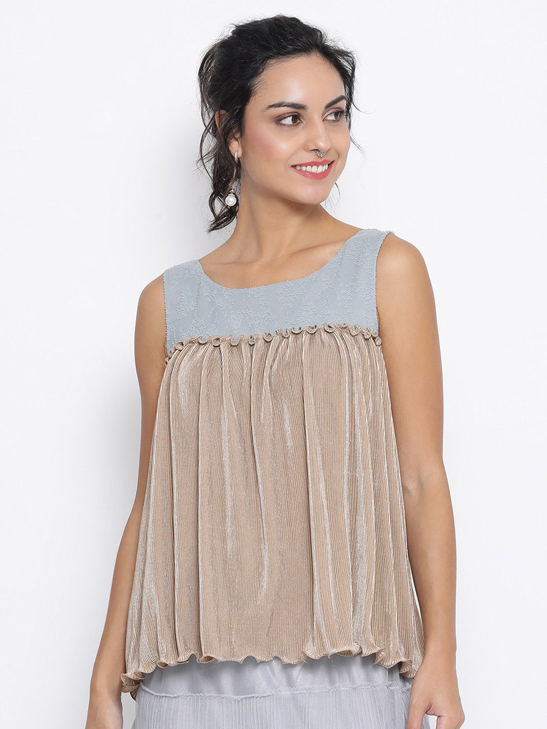 LELA Beige Pure Silk Georgette Top