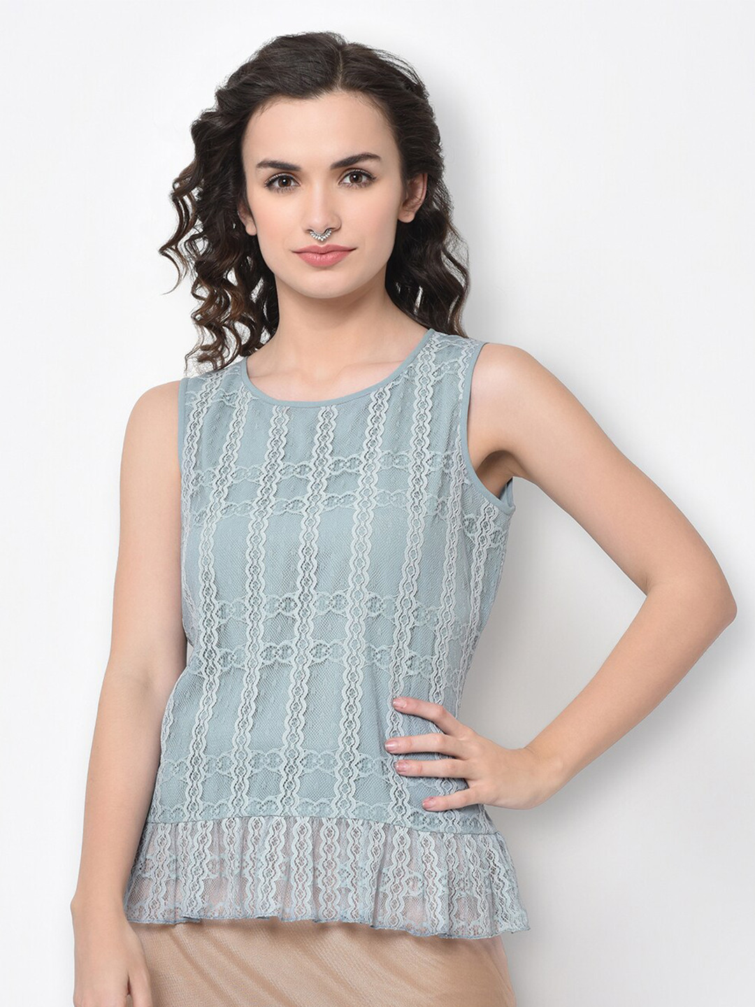 LELA Blue Net Top