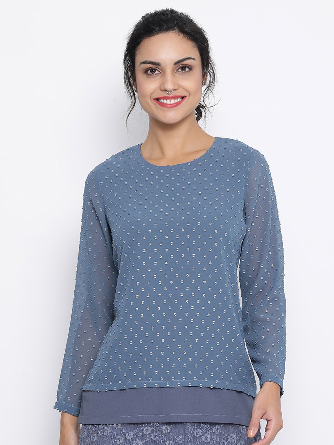LELA Blue Pure Silk Georgette Top