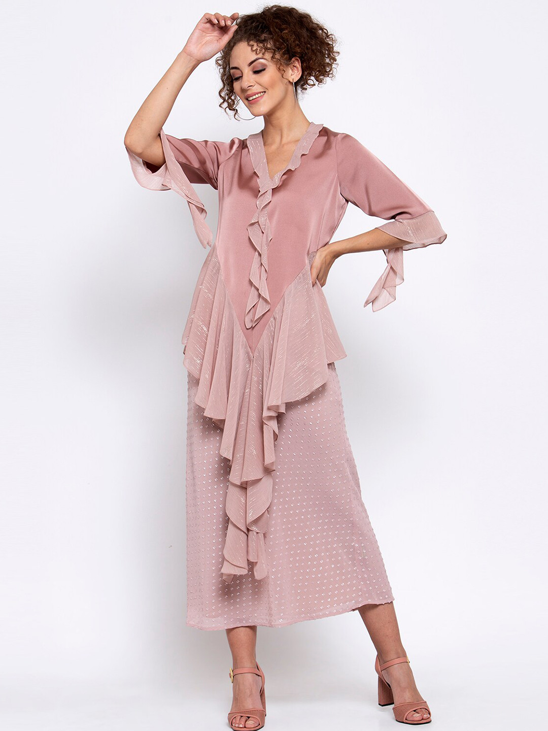 LELA Pink Satin Longline Top