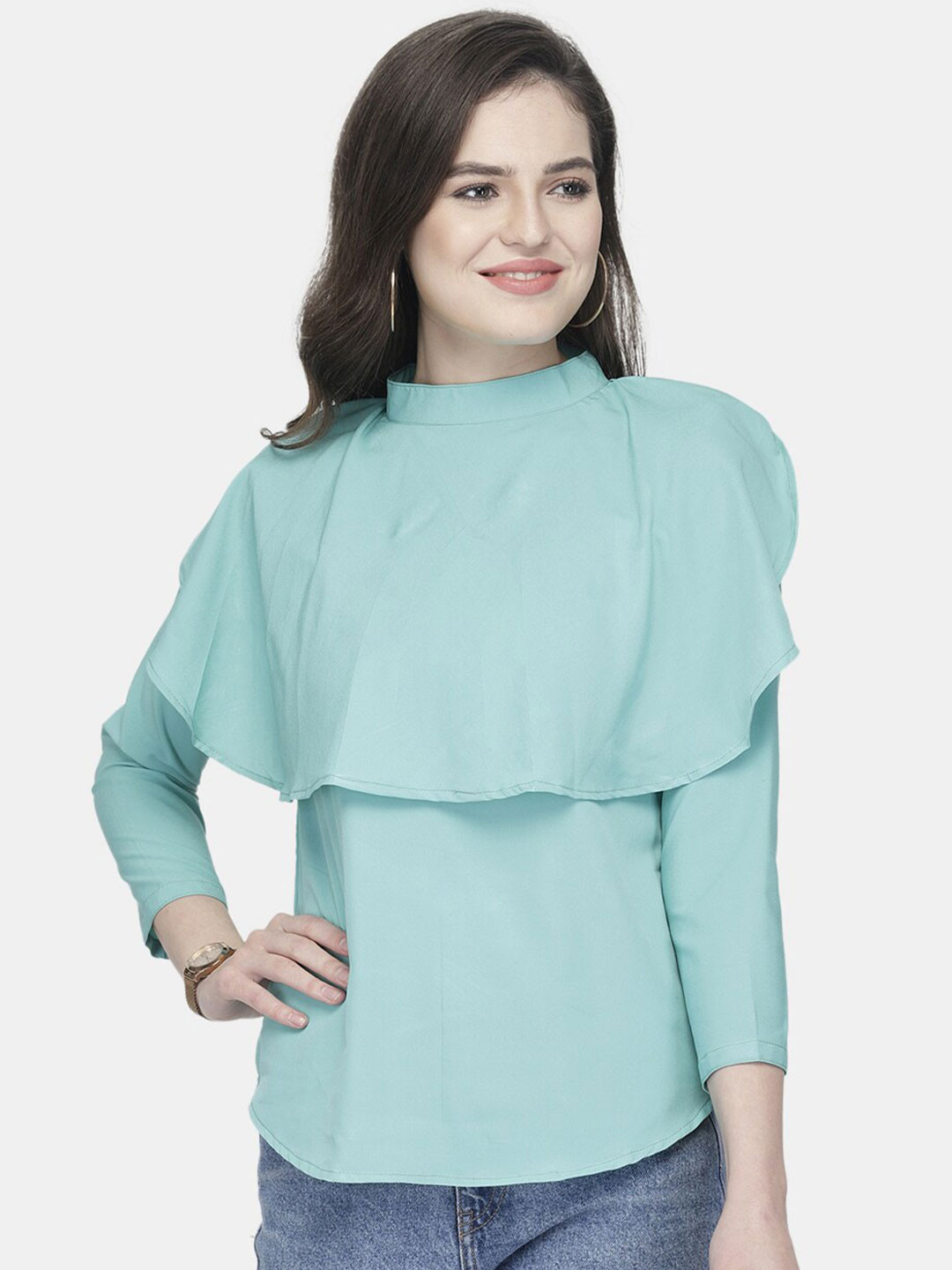Sayesha Turquoise Blue Crepe Top
