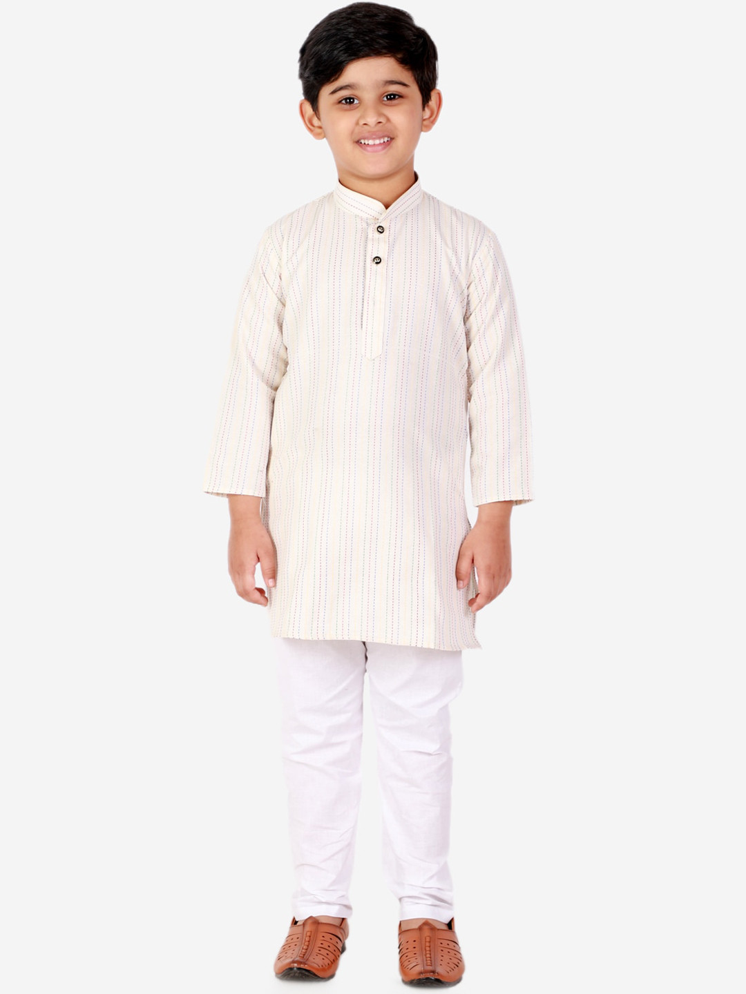 Pro-Ethic STYLE DEVELOPER Boys Cream-Coloured Striped Kurta with Pyjamas