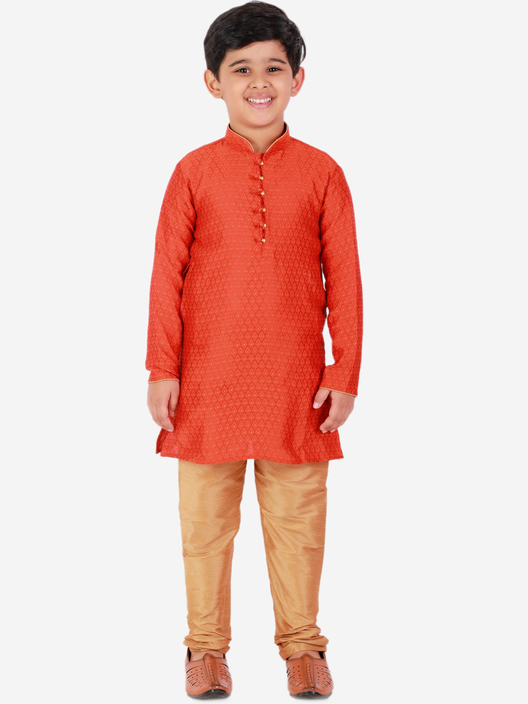 Pro-Ethic STYLE DEVELOPER Boys Orange & Gold-Toned Kurta with Churidar