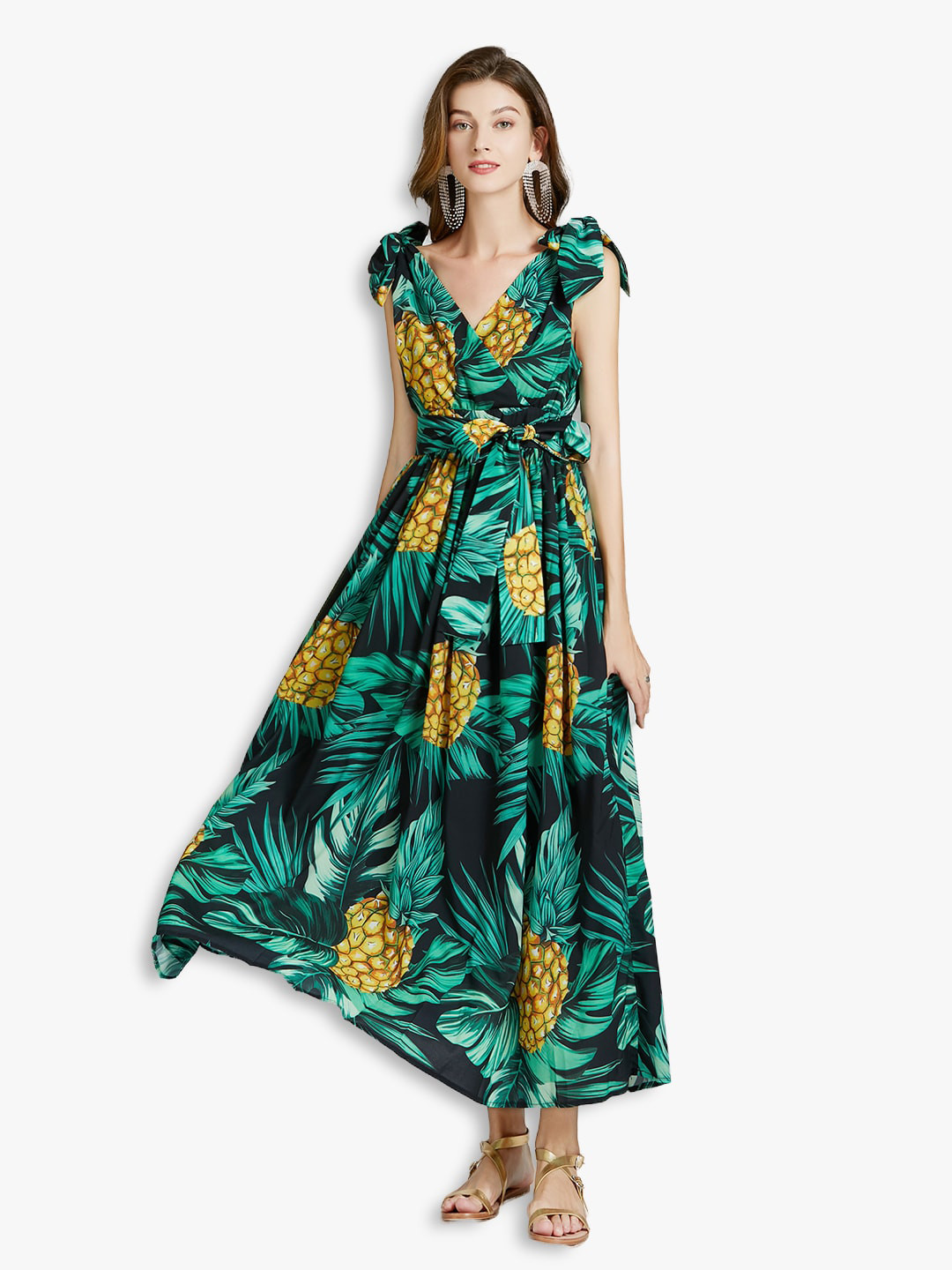 JC Collection Green & Yellow Tropical Maxi Dress