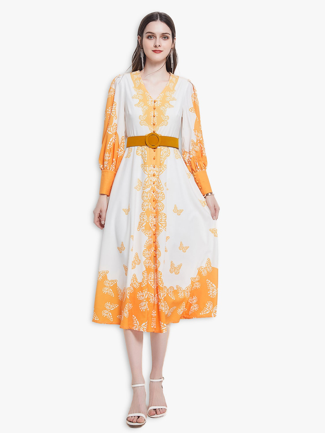 JC Collection White & Yellow Floral Midi Dress