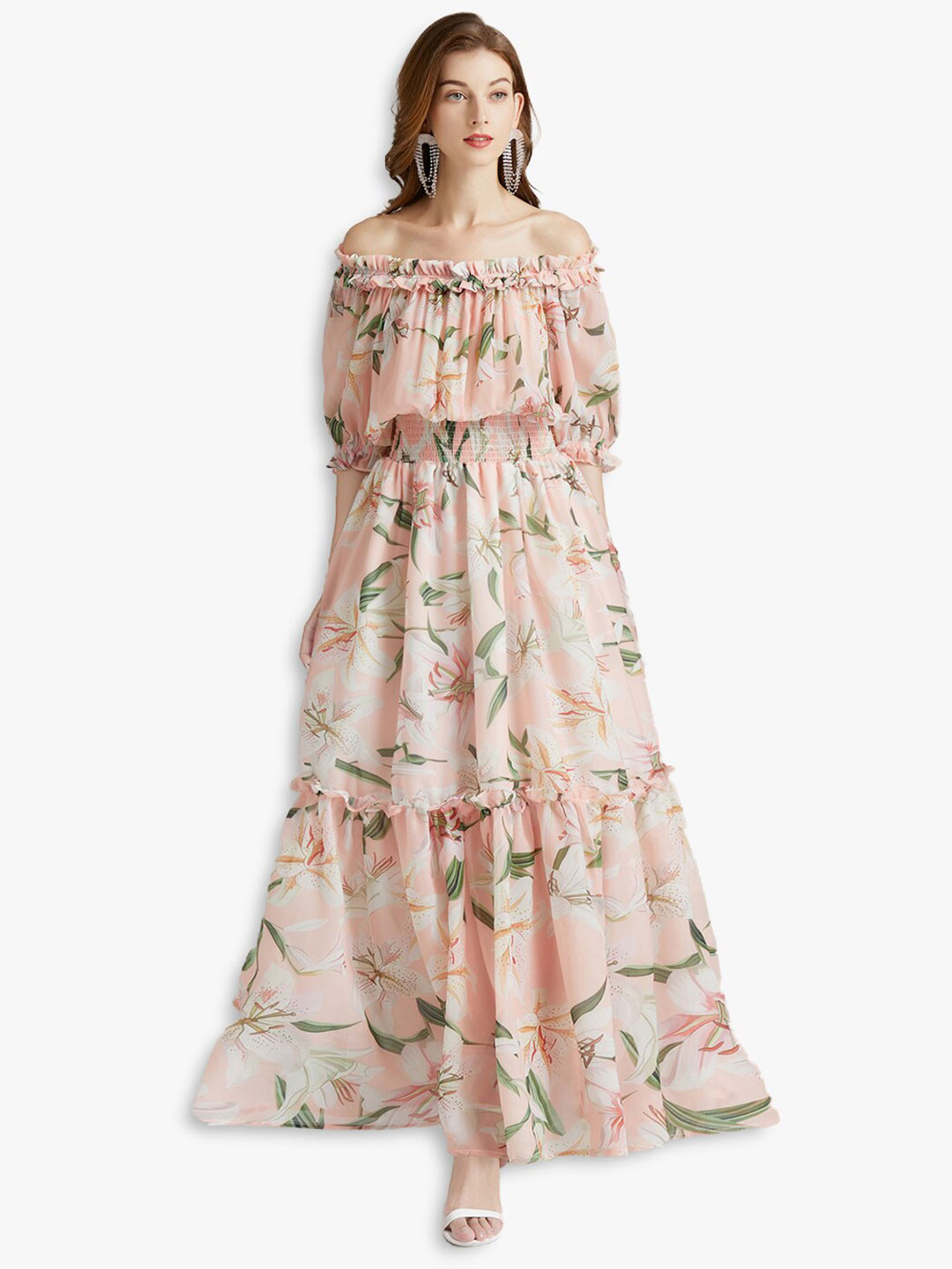 JC Collection Pink Tropical A-Line Midi Dress