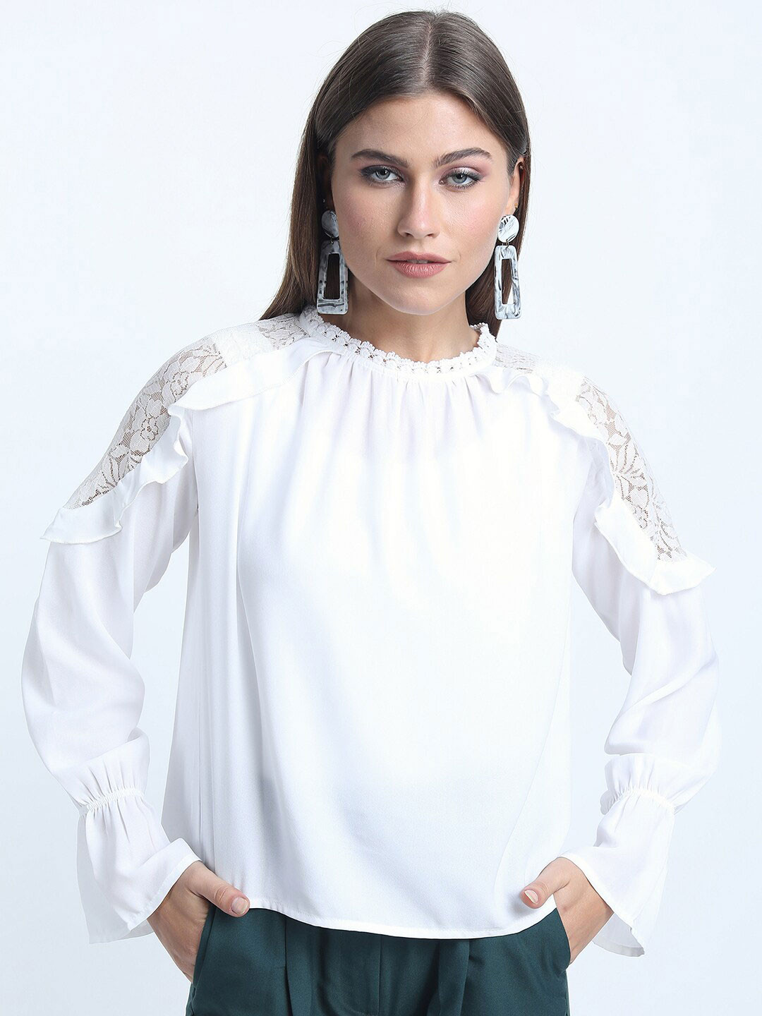 Tokyo Talkies Women White Solid Raglan Sleeves Regular Top