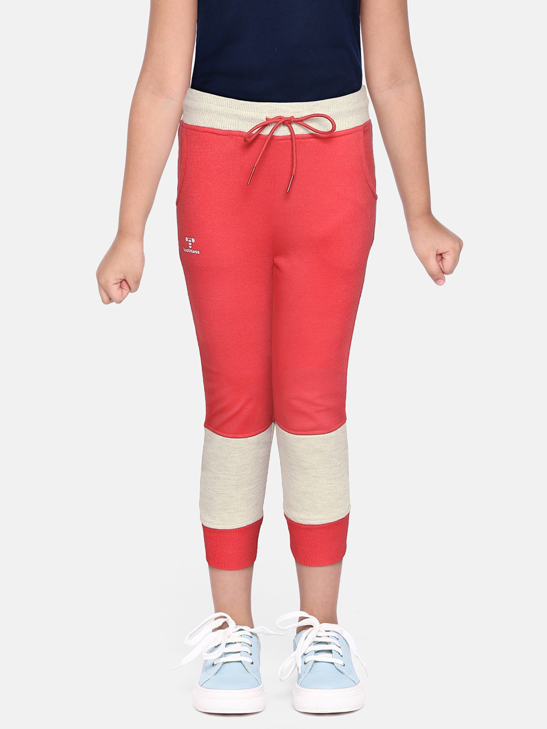 toothless Girls Coral & White Colourblocked Jogger