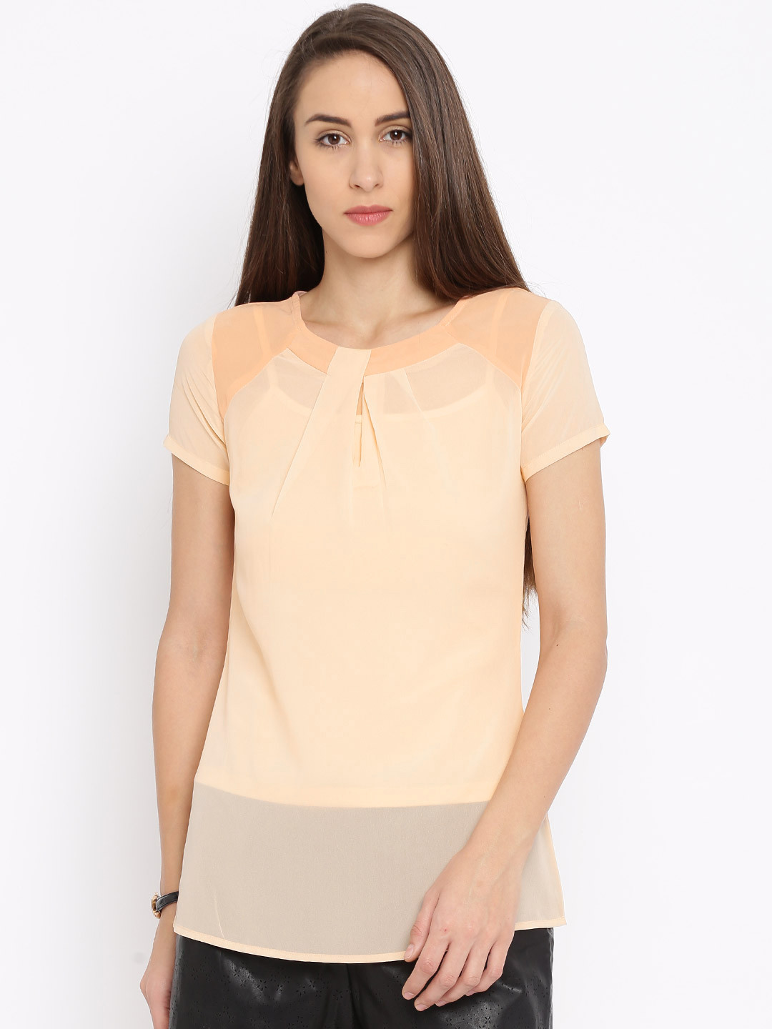 Jealous 21 Women Peach Coloured Solid Sheer Top & Matching Inner