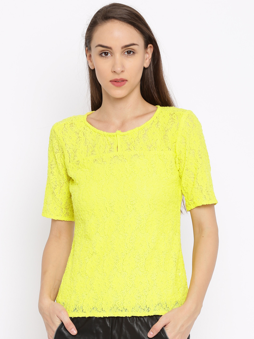 Jealous 21 Women Yellow Lace Top