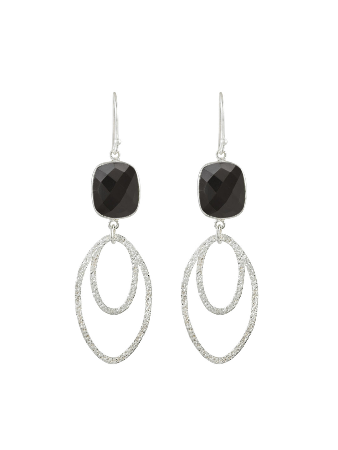 ERILINE JEWELRY 925 Sterling Silver & Black Silver-Plated Onyx Geometric Drop Earrings