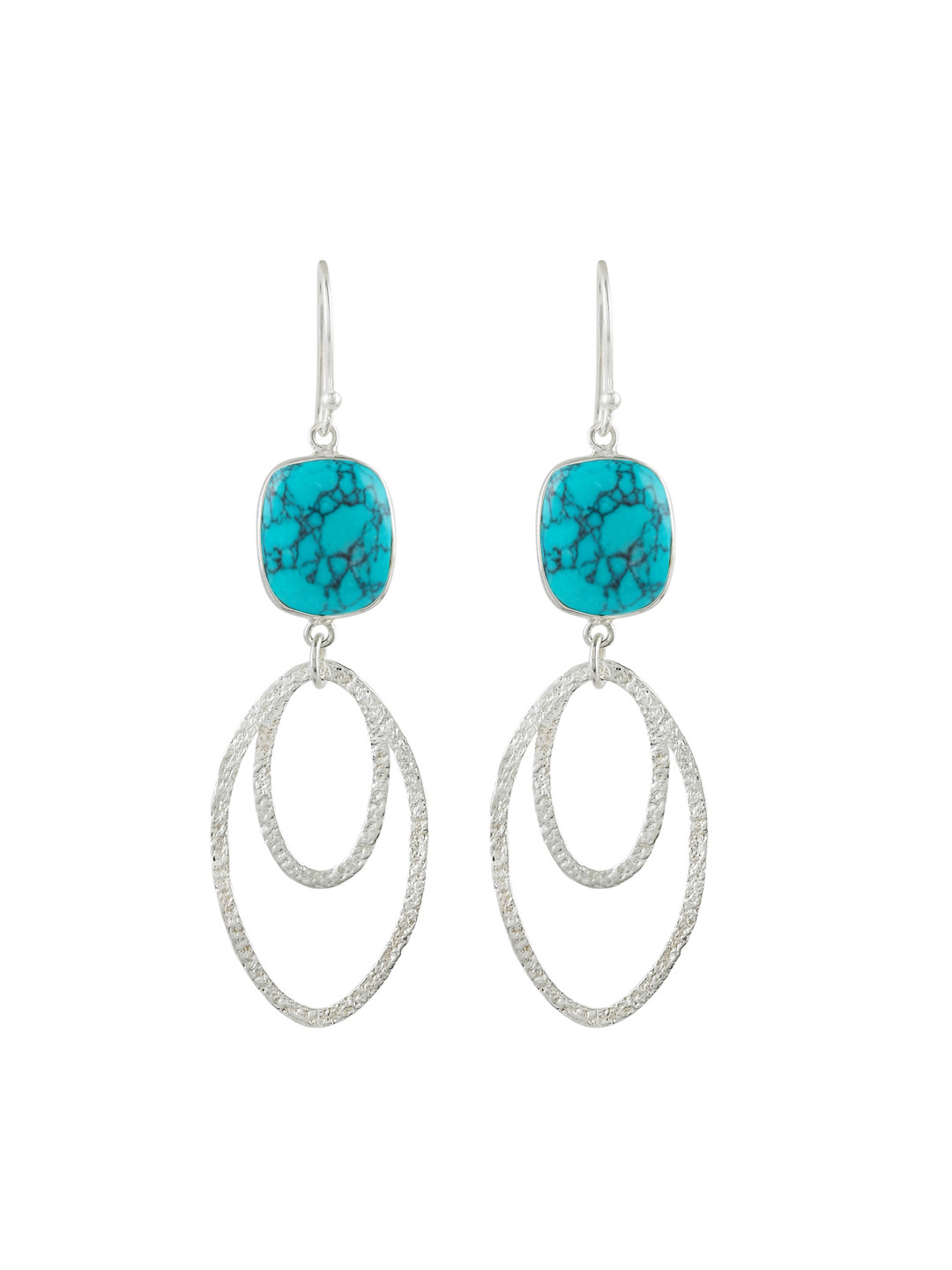 ERILINE JEWELRY 925 Silver Plated Sterling Silver & Turquoise Blue Geometric Drop Earrings
