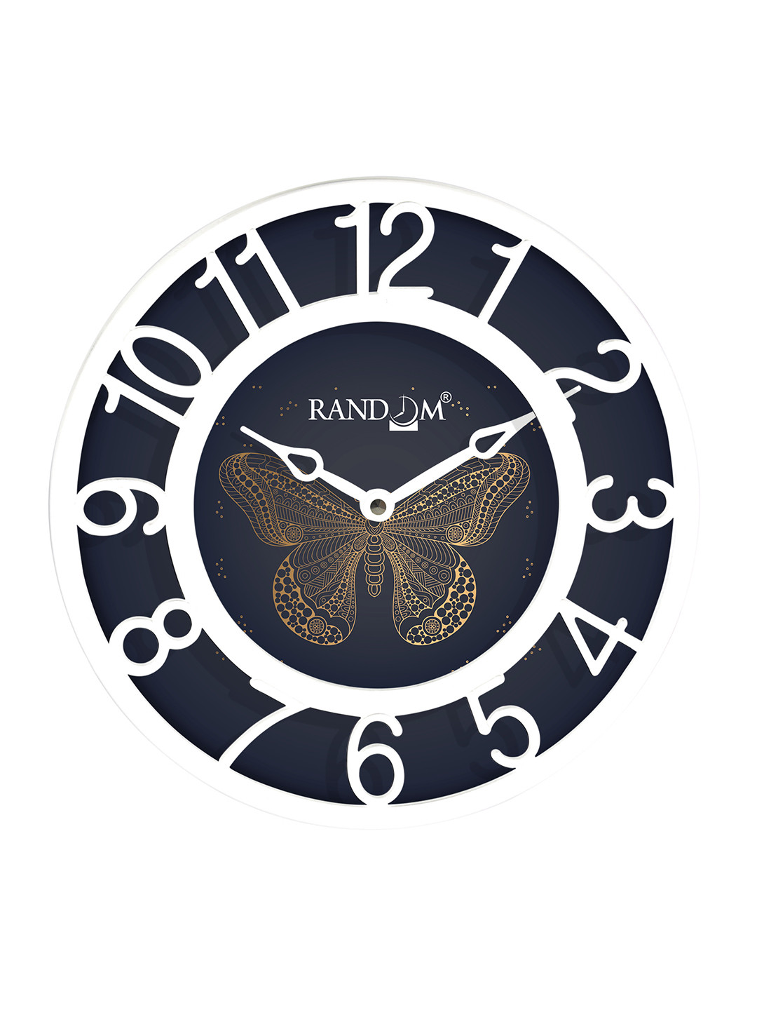 RANDOM Butterfly Black Plastic Large Display Round Battery Analogue Wall Clock-20cm