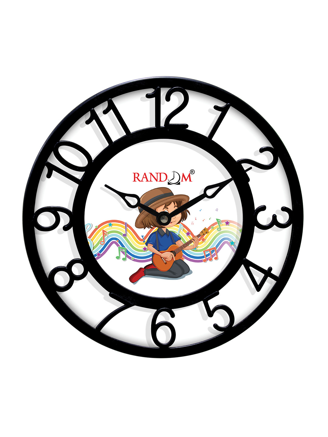 RANDOM Guitar White Plastic Large Display Round Battery Analogue Wall Clock-21cm