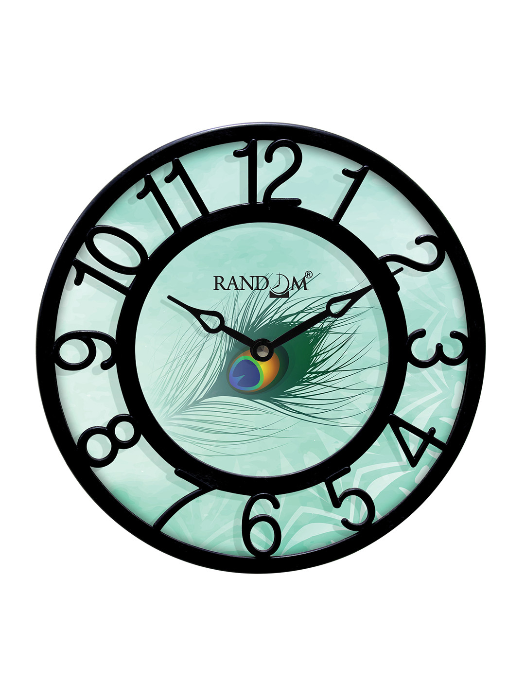 RANDOM Sea Green & Black Printed Contemporary Wall Clock