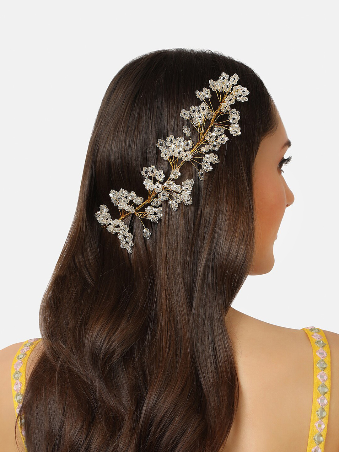 AccessHer Women Gold Toned & White Beaded Bridal Hair Styling Accessories