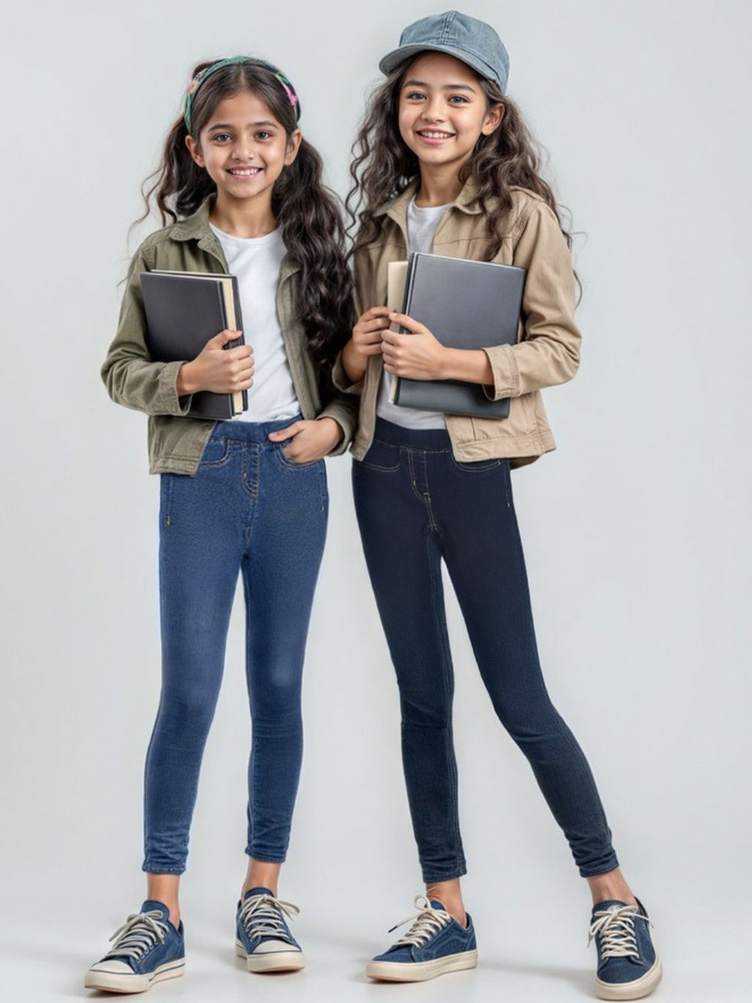 TALES & STORIES Pack of 2 Navy Blue and Blue Solid Lycra Jeggings