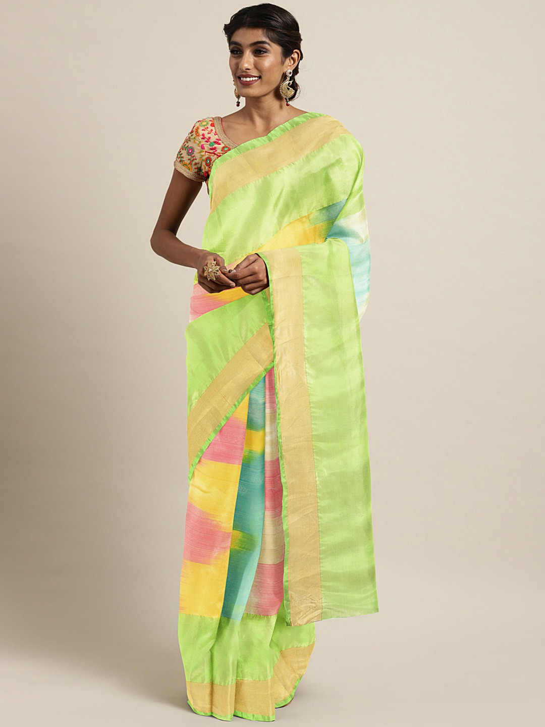 Kalakari India Green & Pink  Woven Design Uppada Saree