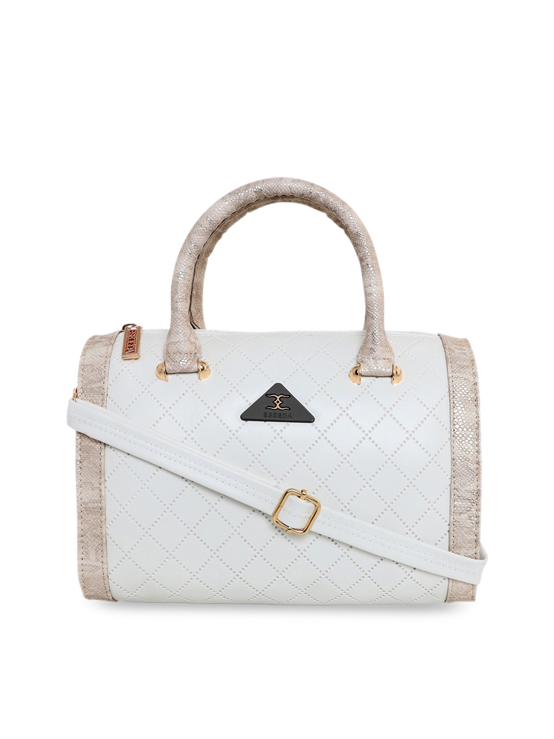 ESBEDA Women White & Beige Checked PU Structured Handheld Bag with Quilted