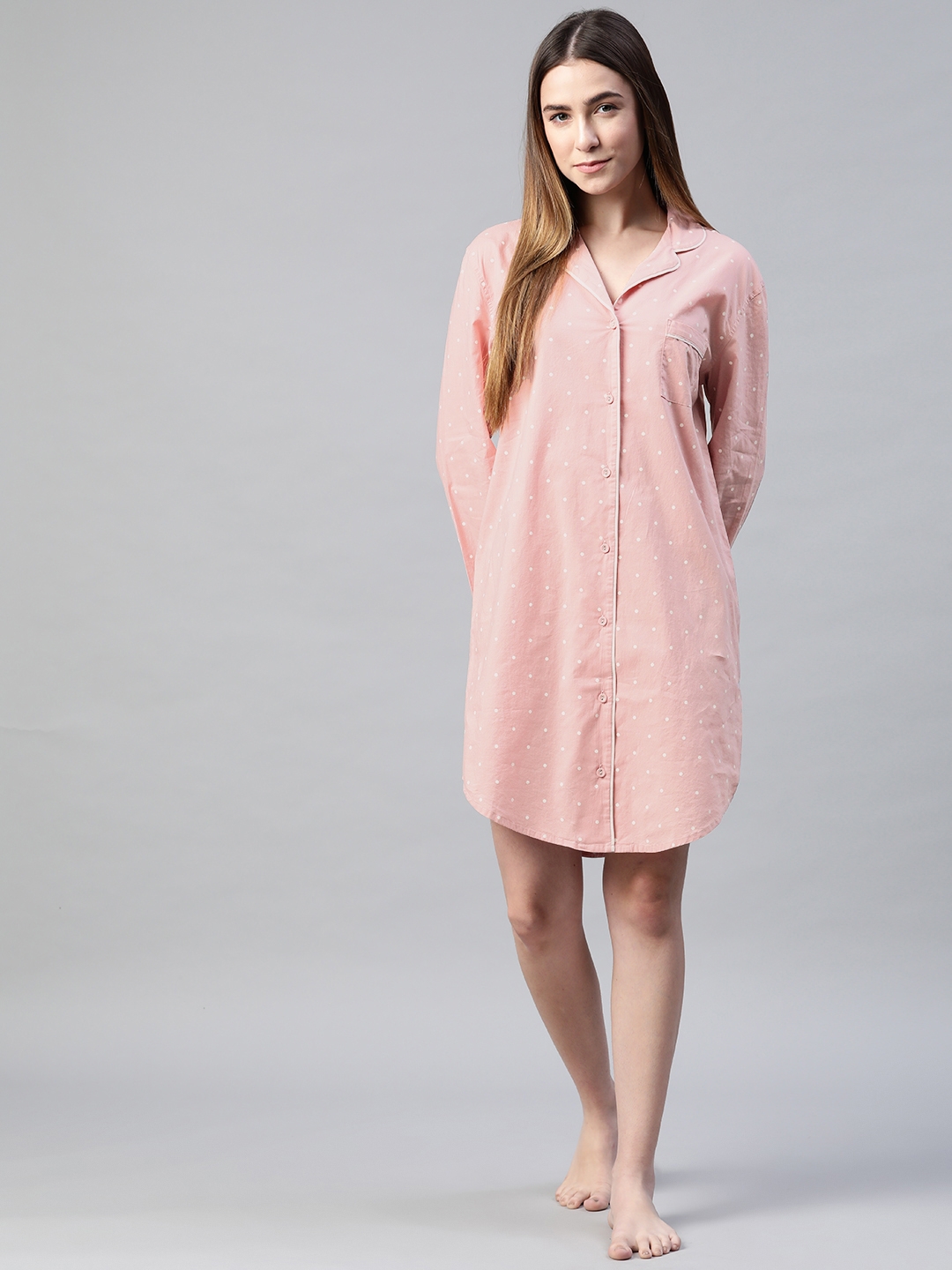 Marks & Spencer Pink & White Printed Cotton Nightdress