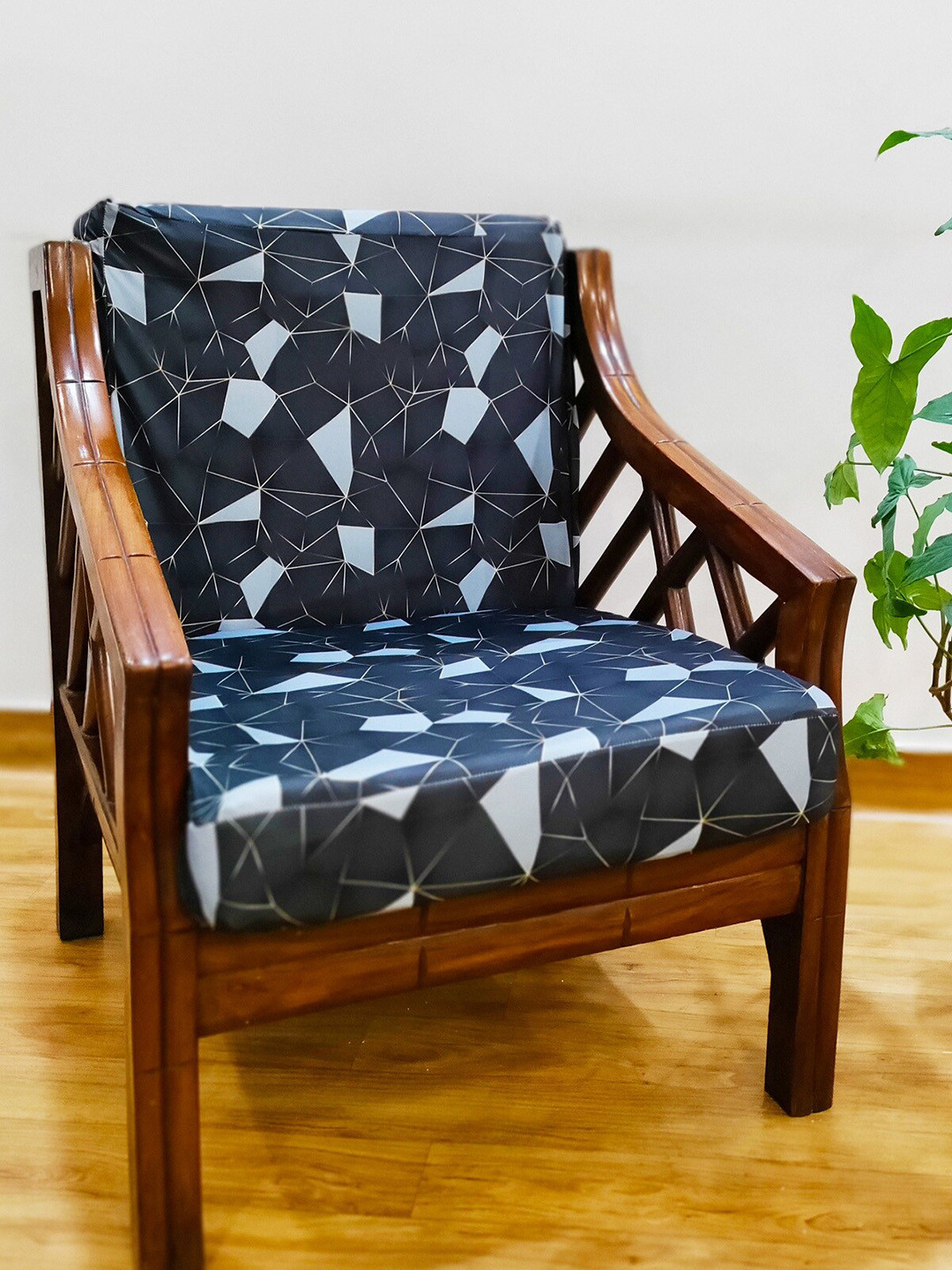 STITCHNEST 10 Pieces Black & Grey Lycra Printed Seat Cover