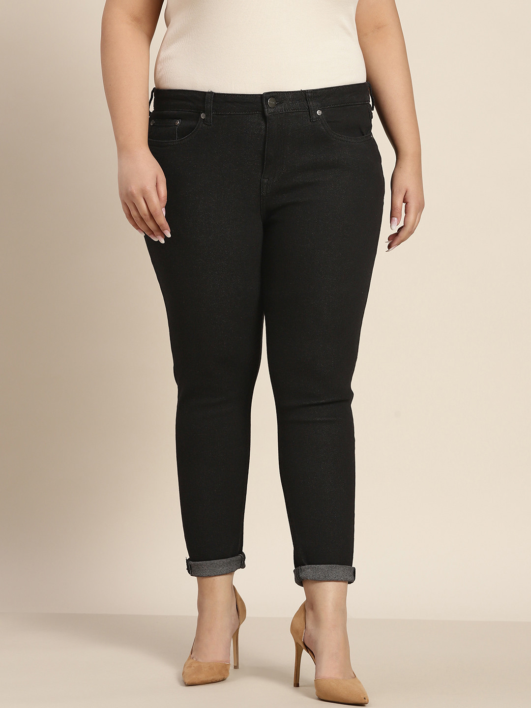 Sztori Women Plus Size Black Skinny Fit Stretchable Jeans