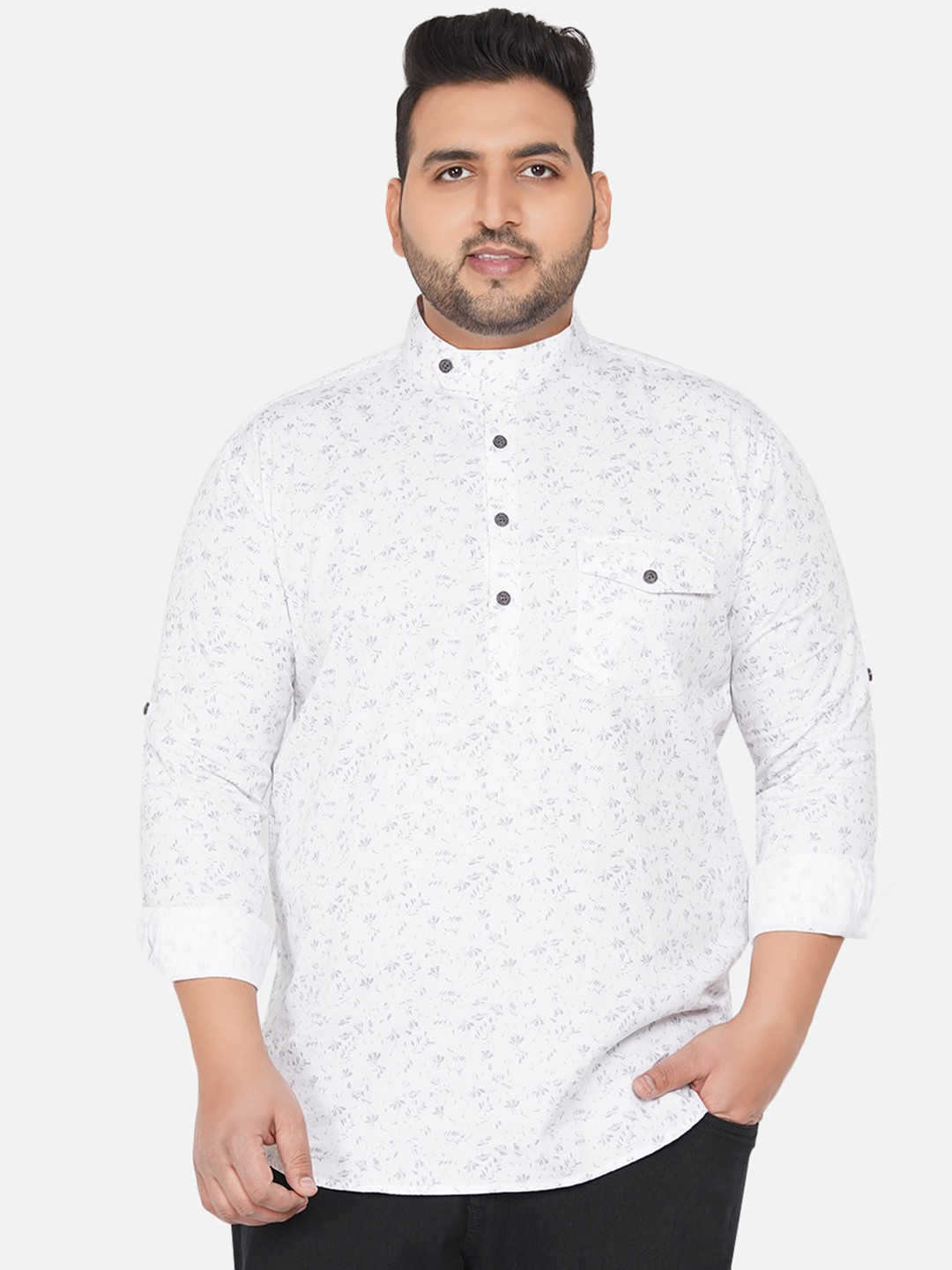 John Pride Men White Printed Plus Size Casual Shirt