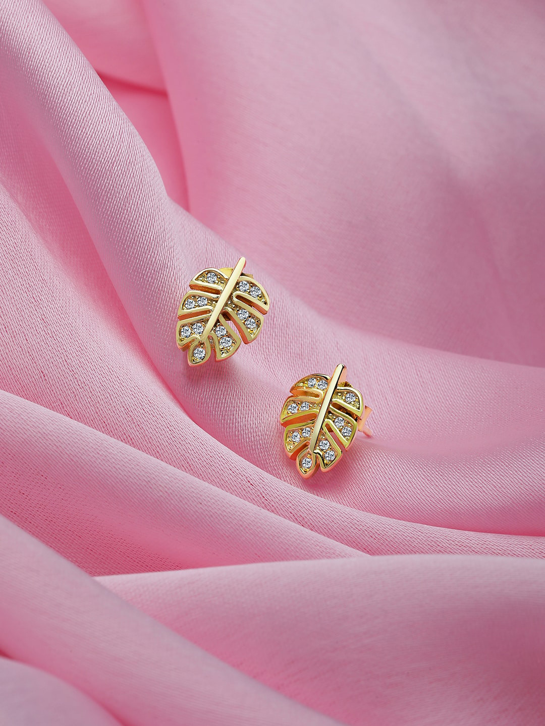 GIVA 925 Sterling Silver 18k Gold Plated Leaflet Stud Earrings