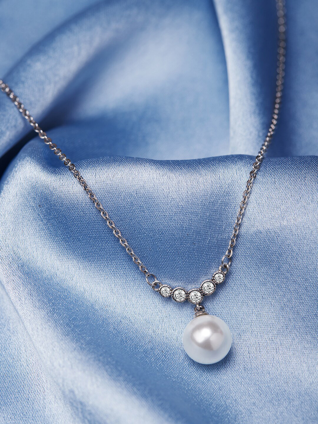 GIVA Silver-Toned & White Sterling Silver Rhodium-Plated Necklace