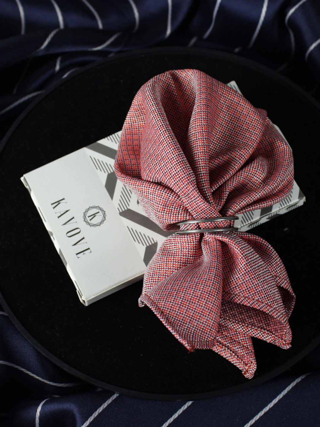 Kavove Men Maroon Checkered Pocket Square