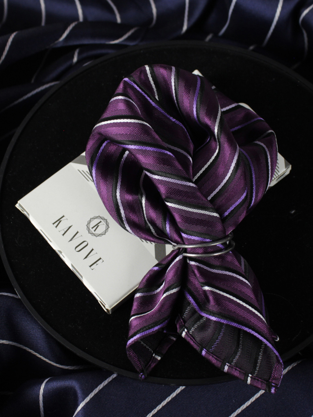 Kavove Men Purple The Blissful Striped Pocket Square